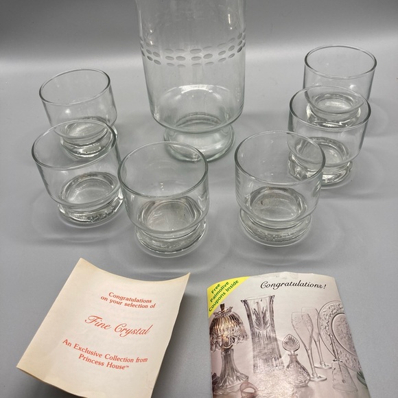 7 pc Princess House Crystal Refreshment Cocktail Pitcher & glasses EVC - Picture 3 of 7